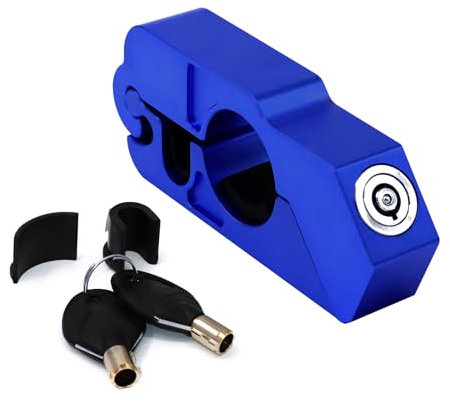 CHIFUN Universal Motorcycle Handlebar Lock CNC Aluminum Handle Bar Grip Throttle Brake Anti-Theft Lock Compatible with ATV Motorbike Scooter Dirt Bike(Blue)