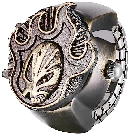 Silverora Ringuhr Flammenschädel Fingeruhr Halloween Uhren- Damen Herren Flamme Totenkopf Analoge Quarzuhr Elastisch Edelstahl Ring Uhr Punk Offener Fingerringuhr Geschenke für Männer Frauen Bronze