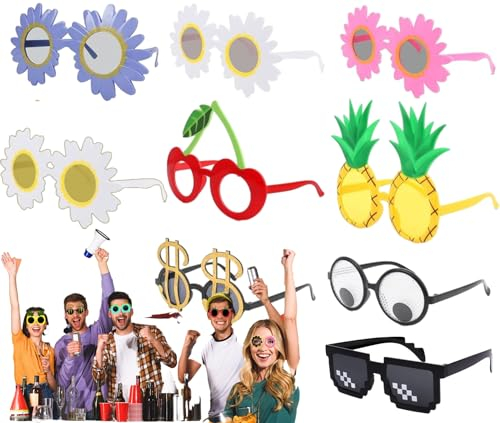 9 Paar Luau Party Sonnenbrillen - Hawaiianische Brillen, Sommerparty Foto Requisiten, Bierkönig und Ballermann Partyzubehör, Malle Outfit, Fotobox-Accessoires, Dekoration für Fasching und Halloween