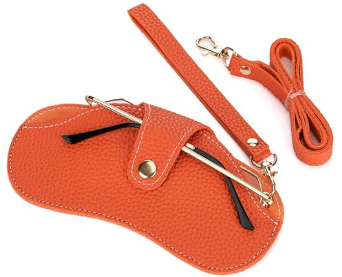 Soleebee Custodia portatile per occhiali da donna, in morbida pelle con cinturino da polso e tracolla, custodia per occhiali da sole, custodia per occhiali da sole, custodia protettiva per occhiali,