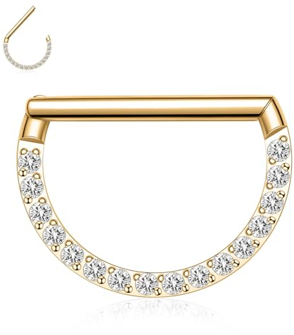 Gerader Stab Septum Nasenring Gold Septumschmuck 16G Septumring mit CZ Daith Ohrringe Chirurgenstahl Halbkreis Rook Conch Helix Hoop Earring Higned Segment Tragus Knorpel Piercing Schmuck 10mm