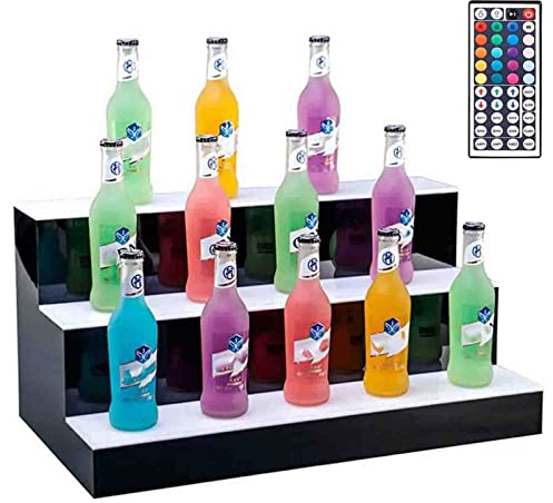 Miuxe 3-Stufen Bar Display Regale Für Spirituosen LED Beleuchtet Liquor Flasche Display Regal Weinregale Frei Stehend Getränke Beleuchtung Stand Für Haus Kommerzielle Bar Mit Fernbedienung