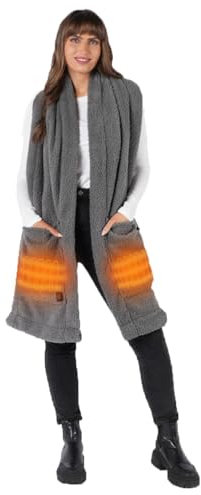 OHS Scarf with Pockets Teddy Fleece, Electric Fluffy Heated Scarf for Women Comfy Cosy Warm Super Soft Hand Neck Warmer Scarf Gifts for Women, Charcoal Grey