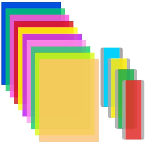 Sheryl&Rain 14 Stück Legasthenie Farbige Overlays, 10 Stück A4 Farbige Overlays und 4 Geführte Lesen Markieren Streifen für Dyslexie, ADHS, Lineale Tracking Können mit Visuellen Stress Reduzieren