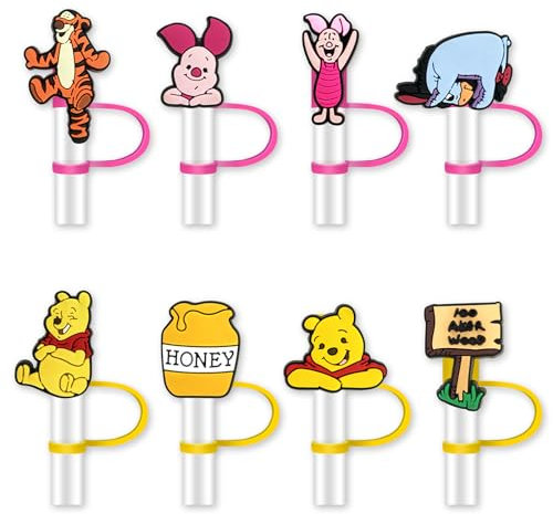 8Pcs Cartoon Straw Cover for Tumbler Cap, Silicone Straw Topper, 10mm Drinking Straw Tip Covers for Accessories (Bear)