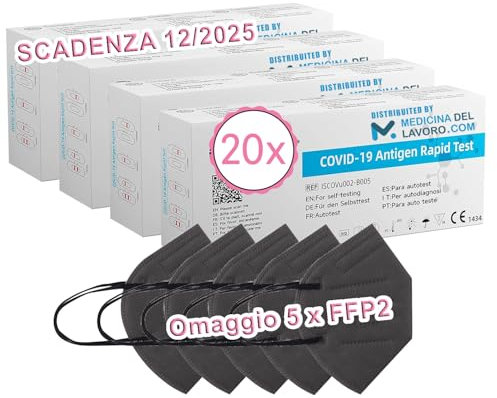 CLUNGENE – 20 Tamponi Covid 19 Rapido 2025 Nasale, Kit Rapido Tampone per l'Antigene SARS-COV-2, Validato Nuove Varianti 2025. Sensibilità 100% (4 Scatole da 5 pz + Omaggio), 20 Test Covid