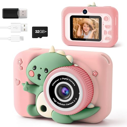 Yabtf Kinderkamera Mit 1080P 2,0-Zoll-Bildschirm, Fotoapparat Mit 32GB SD-Karte, Selfie Digitalkamera, Spielzeugkamera Für 3-12 Jahre