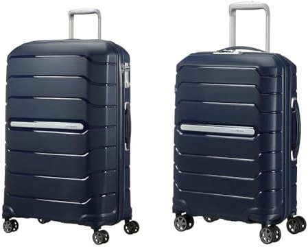 Samsonite Flux - Spinner L Erweiterbar Koffer, 75 cm, 111 L, Blau (Navy Blue) & Flux - Spinner S Erweiterbar Handgepäck, 55 cm, 44 L, Blau (Navy Blue)