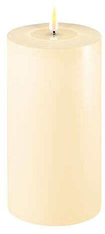 ReWu LED Kerze Deluxe Homeart, Indoor LED-Kerze mit realistischer Flamme auf einem Echtwachsspiegel, warmweißes Licht - Creme 10 x 20 cm