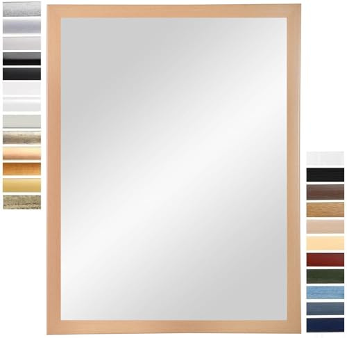 PrimeLuxe Wandspiegel 60 x 83 cm (Außenmaß) in Buche Natur | Farbe und Größe wählbar | Ganzkörperspiegel | Bad & Flur Spiegel | mit Holz Rahmen | Made IN Germany