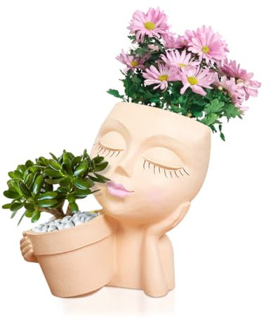 HyzaPhix Face Planter Pot, Cute Plant Pot Lady Face Succulent Planter Funny Flower Pots Head Planter for Living Room, Home Decor Indoor for Live Plants (yellow)
