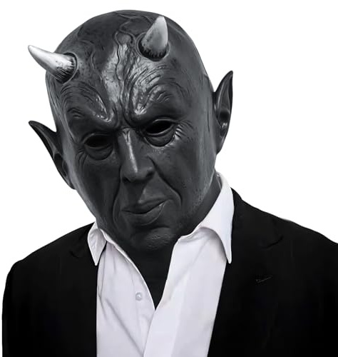 Halloween Maske, Halloween Teufels Maske, Halloween Kostüm Herren Teufel Böse Masken Latex Vollkopf Realistische Masken, Halloween Deko Teufelsmaske für Karneval Kostüm Geburtstagsfeier (Schwarz)