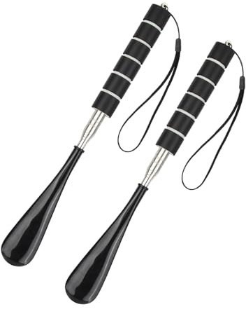 Shengxi 2 Pcs Chausse Pied Long Telescopique, Noir Chausse Pied Metal 30-71cm Chausse-pied Rétractable avec Poignée Antidérapante et Cordon pour Femmes Hommes Enfants Seniors Chausse-pied
