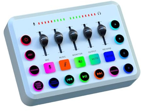 Mixer Audio per Gaming con Illuminazione Personalizzabile, Bianco
