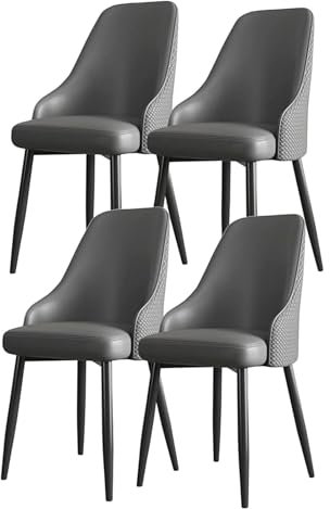 Widppsopt Stuhl Esszimmerstuhl 4er-Set mit dickem Leder und Sessel mit Rückenlehne, Schwarze Metallfüße mit Fußpolstern – Lounge-gepolsterter Schminkstuhl (Farbe: Weiß)