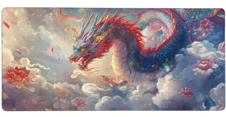 Gaming Mouse Pad Red Desk Mat Large 800 x 400 x 3mm XXL Mouse Mat Dragon Gaming Mousepad for Improved Precision and Speed, Waterproof Surface, Mouse Mats with Anti-Slip Rubber Base for Desk Decor -88
