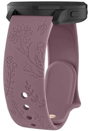 Oumida Armband für Garmin Venu/Venu Sq/Venu Sq 2/ Venu Sq 2 Music/Venu 2 Plus für Damen, 20mm Silikon Armbänder, Schön Floral Gravierte Uhrenarmband Classic Sport Ersatzarmband, Rauch Violett