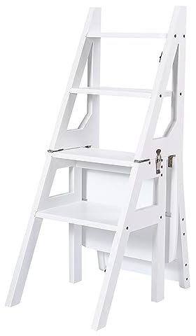 ZMAZHANG Chaise échelle de bibliothèque Pliante en Bois, escabeau pour Adultes/escabeau/Chaise de comptoir, escabeau Portable en Bois à 4 marches, pour Adultes, Bureau, Maison, Cuisine, extérieur (co