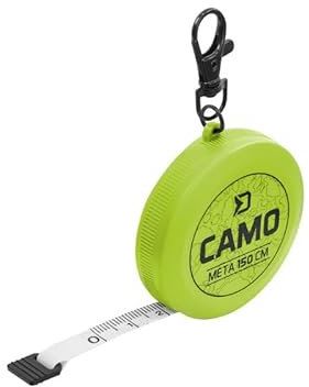 Delphin MeTa Camo Meterzähler – 150 cm Maßband für Angler – Grünes Camo-Design mit Karabiner – Skala in Zentimeter und praktische Aufrollfunktion