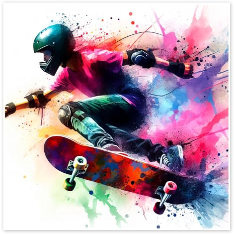 Posterlounge Skater in Aquarell Poster | 60 x 60 cm von nobelart Bunt Wandbilder Wanddeko