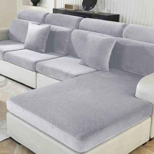 Ystyle Sofa Sitzkissenbezug Stretch, Elastischer Samt Sofa Sitzbezug rutschfest, Universal Sofaschoner Sitzfläche Waschbare, Sofakissen Bezug Sitzbank Bezug (Großer 1 Sitzer, Splittergrau)