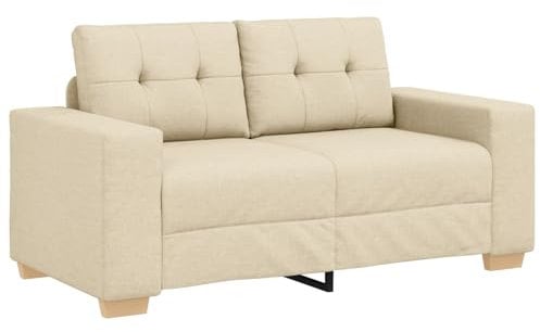 vidaXL Zweisitzer-Sofa mit Kissen Creme Stoff, Woh Living, modernes Design, robuster Loveseat, Bequeme Couch, minimalistisches Indoor-Sofa