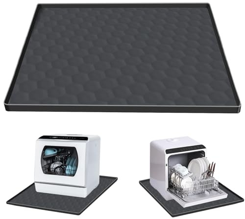 Silicone Dishwasher Drain Pan Mat with Raised Edge 23.6''x19.7'',Non-Slip Dishwashers Drain Pan Floor Mat,Anti-Leakage Dish washer Tray for Mini Dish washers,Small Kitchen Countertop Appliance