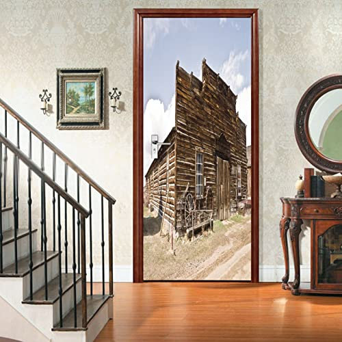 Türaufkleber Selbstklebend Wandbild Vintage-Holzhaus Tür-Poster Aufkleber Wohnzimmer Kinderzimmer Restaurant Hotel Abnehmbare Türfolie(95x215cm)