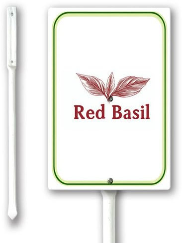 Geroclonup Marcatore di basilico rosso con paletti, cartelli in alluminio, per piante da giardino, piante in vaso, etichette per fiori di ortaggi, decorazioni divertenti per paletti, 11,5 x 15 cm