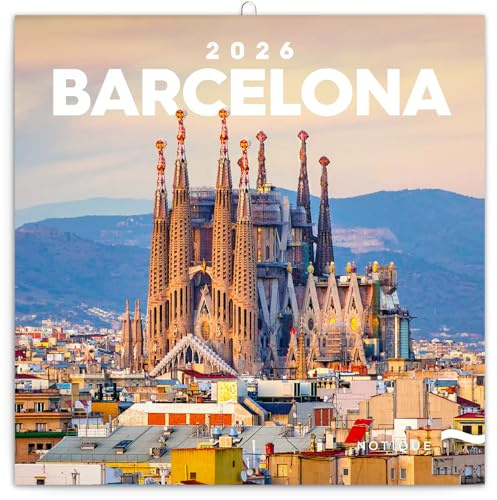 NOTIQUE Wandkalender 2026 Barcelona Kalender, Broschürenkalender mit Monatskalendarium, Broschurkalender Kalender 30 x 30 cm (30x60 Geöffnet)