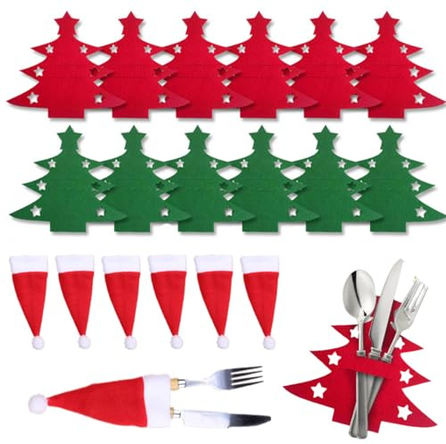 OIXEYA 18 Piezas Cestas para Cubiertos de Fieltro Navideño, Bolsas Cubiertos de Navidad, Porta Cubiertos Navideños, para Fiesta Mesa Cena Cocina Decoración