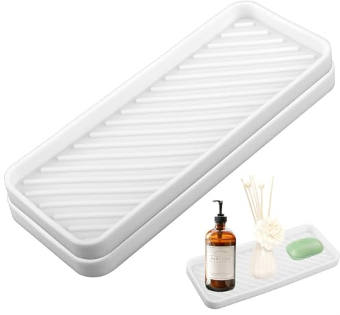 2Pcs Silicone Soap Dish Non-slip Kitchen Sink Organiser Kitchen Sponge Holder Quick Drying Soap Dispenser Tray for Shower Bathroom Sponges Scrubber Makeup Dishwashing Accessories White
