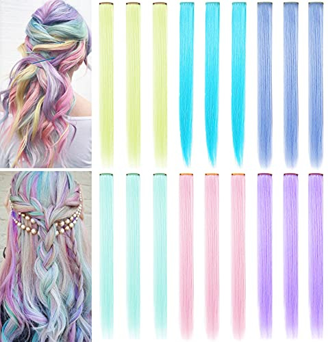 LSKJMO Colored Clip-in Hair Extensions,Synthetic 20'' 18pcs -Candy color | Clip-in Installation,Easy Application,Party Highlights,Lightweight,High temperature resistance,Colorfast,Tangle-resistant