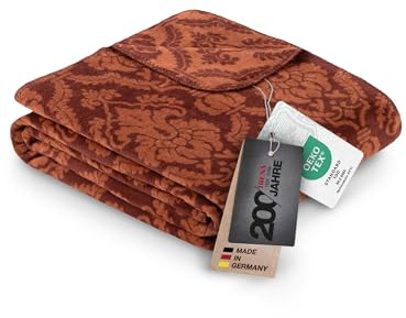 Ibena 1866 Exklusive Jubiläumsdecke 150x200 cm - Baumwollmischdecke weich, warm & waschbar - Made in Germany, Kuscheldecke Bordeauxrot mit Ornamenten