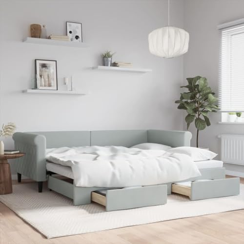 Mokuyary Tagesbett Ausziehbar mit Schubladen Hellgrau 90x200 cm Samt Schlafcouch Tagesbett Bettgestell Ausziehbar, Schlafsofa für Erwachsene 2 Personen mit Bettkasten & Schublade