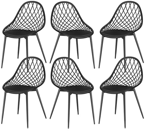 Gartenstühle 6er Set, Gartenstuhl mit Lochdesign Design aus PP & Metallgestell, Wetterfeste Outdoor Stühle Esszimmer für Garten, Terrassenstühle, Balkonmöbel Kleiner Balkon, Esszimmerstühle, Schwarz