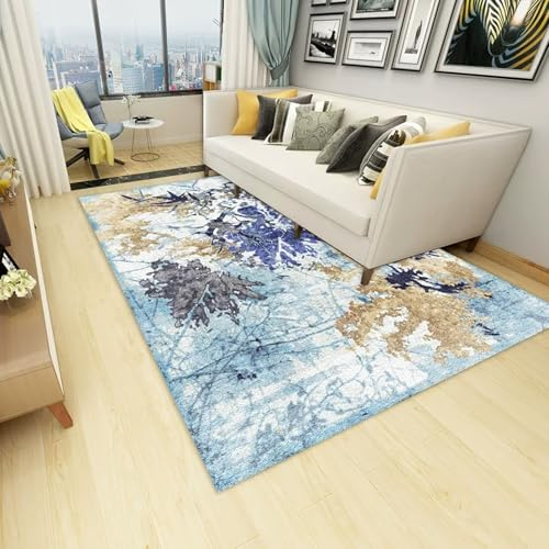 Jinnrug Teppich, 140x200cm, modern, blau, braun, grau, Heimdekoration, Wohnzimmer, Küche, Schlafzimmer, Nachttisch, Sofa, großer Teppich, kurzer Flor, rutschfest, waschbar(140x160cm)