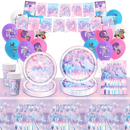 68Pcs K Pop Birthday Decorations, Theme Party Decorations , Kids' Party Tableware Set with Balloons Banner Tablecloth Plates Napkins Cups Party Supplies for Girls Fans