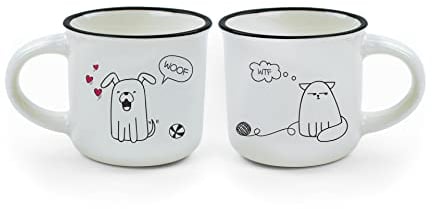 Legami - Espresso For Two, 2 Coffee Cups in New Bone China Porcelain, Capacity 50 ml, Dog and Cat Theme, Dishwasher Safe, Microwave Safe