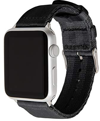 Archer Watch Straps - Uhrenarmbänder aus Nylon-Sitzgurtmaterial für Apple Watch (Schwarz/Edelstahl, 44/45/46/49mm)