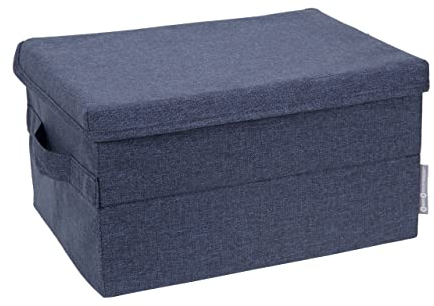 Bigso Box of Sweden Foldable Soft Storage Box for Home and Office - Canvas Wardrobe Organiser with Lid - Spacious Storage Cube for Clothing and Accessories - Blue