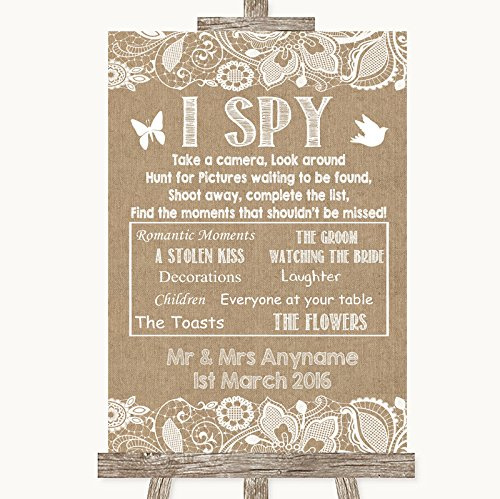 Burlap & Lace Wedding Sign Collection Burlap & Lace I Spy Disposable Camera Wedding Sign