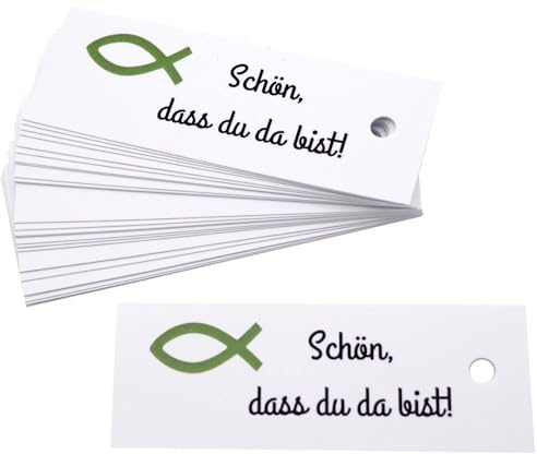 ZauberDeko 25 Kärtchen Anhänger Gastgeschenke Kommunion Konfirmation Mandeln Basteln Fisch Grün und Schön, DASS du da bist