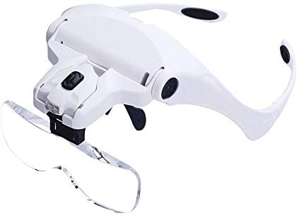 Bysameyee Loupe pour tête, éclairée loupe Serre-tête en Verre loupe avec 2 LED pour Travail de proximité, Travail de Bijoux, réparation de Montres, Arts & Crafts, Aide à la Lecture