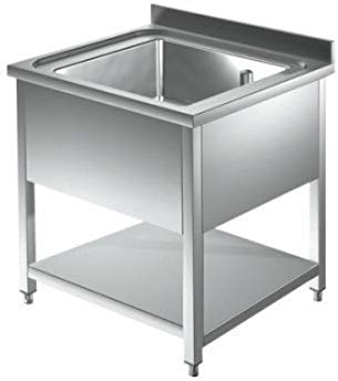 VM Europa - Gastro Spültisch mit Becken mittig - 60 x 60 cm - Freistehender Edelstahlspültisch ohne Abtropffläche - AISI 430 Edelstahl - Gastronomie Spüle Waschtisch Spülbecken Gastrospüle