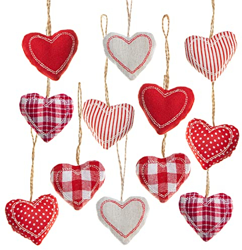 Logbuch-Verlag 12 ciondoli stoffa cucito cuore rosa rosso bianco decorare addobbi shabby chic appendere decorazione ciondolo Natale albero natalizi