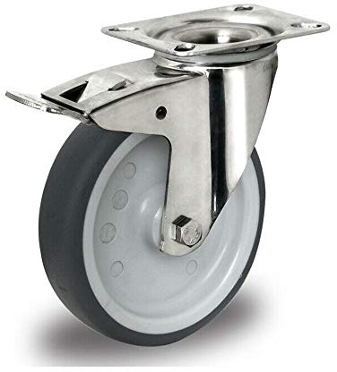 Transportrollen Edelstahl 100mm Lenkrolle mit Bremse Gummi Rad Edelstahlrollen