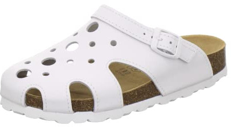 AFS-Schuhe 2993C Clogs Damen aus Leder, Bequeme Hausschuhe für Frauen, praktische Arbeitsschuhe, Made in Germany (39 EU, weiß)