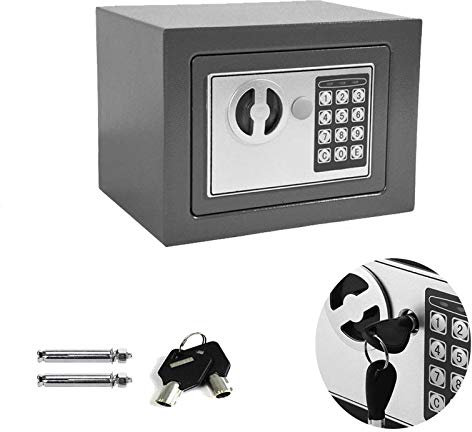 Elektronischer Safe Tresor Wandtresor Wandsafe Geldschrank Möbeltresor Stahlschrank Geldsafe Geldtresor Panzerschrank Dokumententresor, 23 x 17 x 17 cm, 4,6 l, Grau