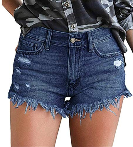 KISSMODA Ripped Wash Denim Shorts for Ladies High Waisted Hot Shorts Jean Pants